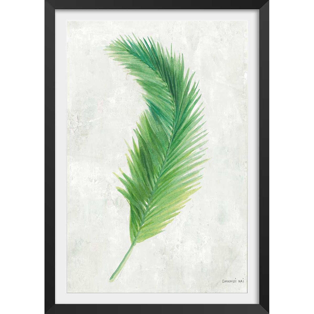 Affiche palme tropicale illustrée affiche + cadre en bois - noir, HEXOA