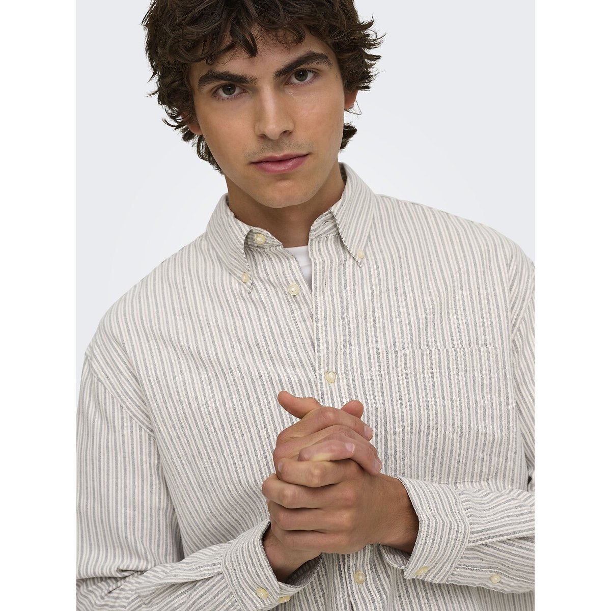 Camicia a maniche lunghe Oxford rigato/beige, ONLY & SONS