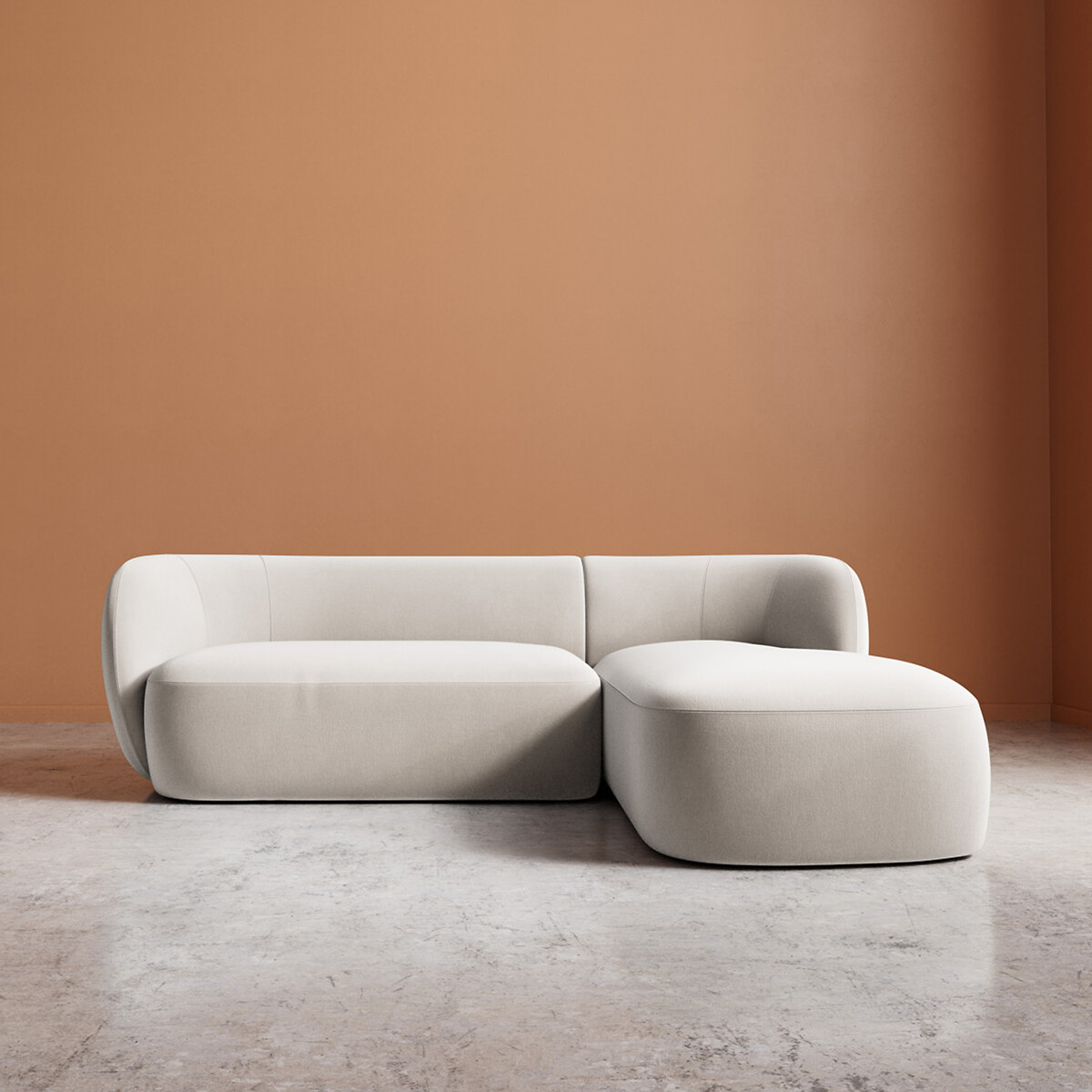 Alban Crushed Velvet Corner Chaise Sofa ecru , SWOON