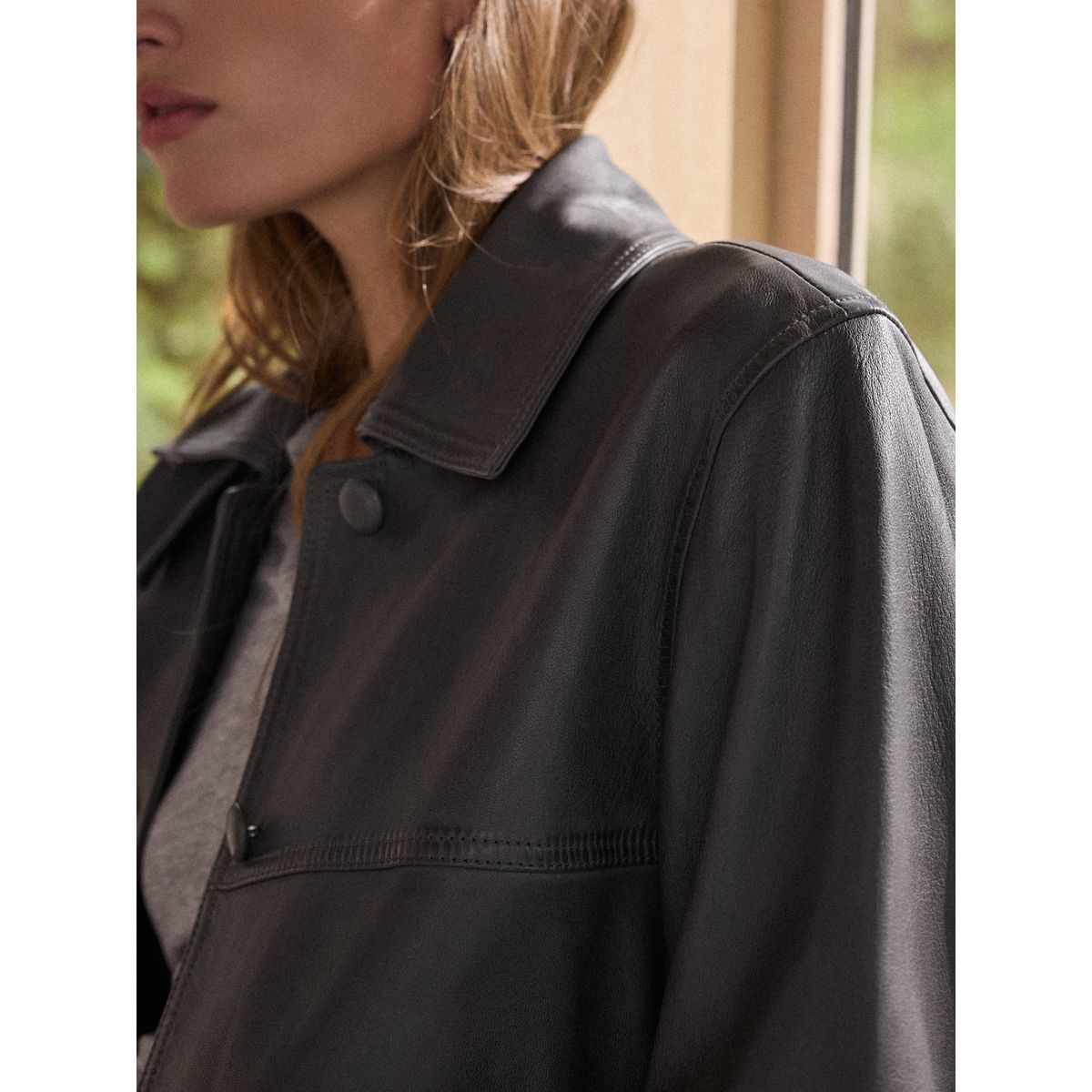 Veste utilitaire en cuir gris anthracite, NEXT