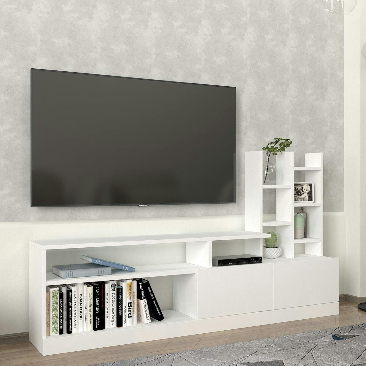 Ensemble meuble TV blanc rangement et niches décoratives MARFA blanc, PIER IMPORT
