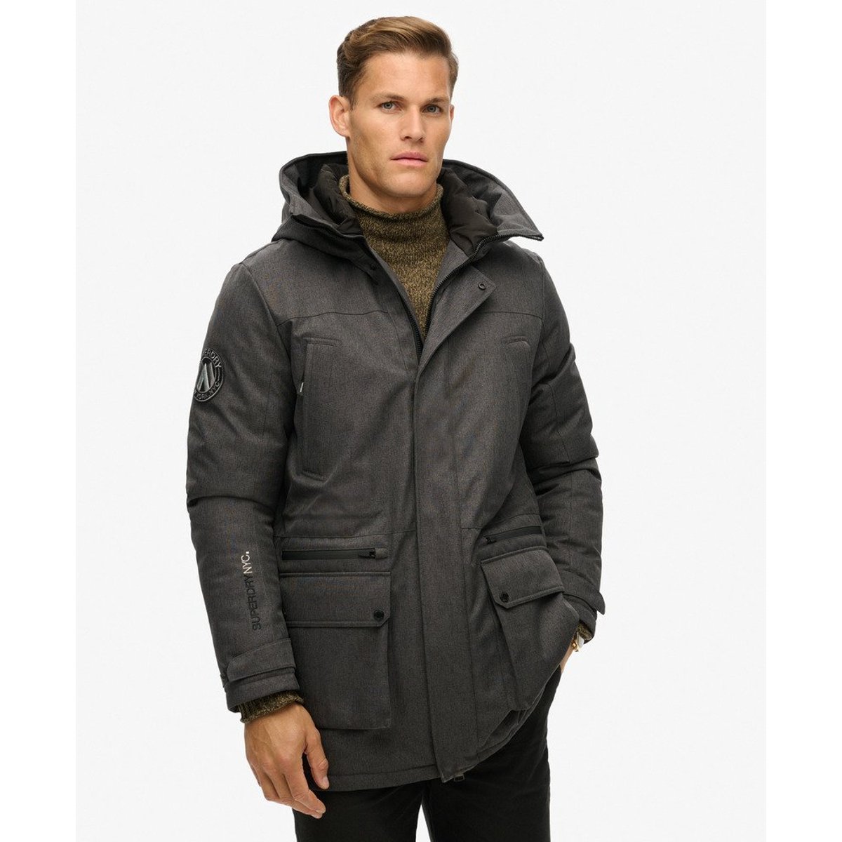 Parka rembourrée City Tweed chevron gris, SUPERDRY