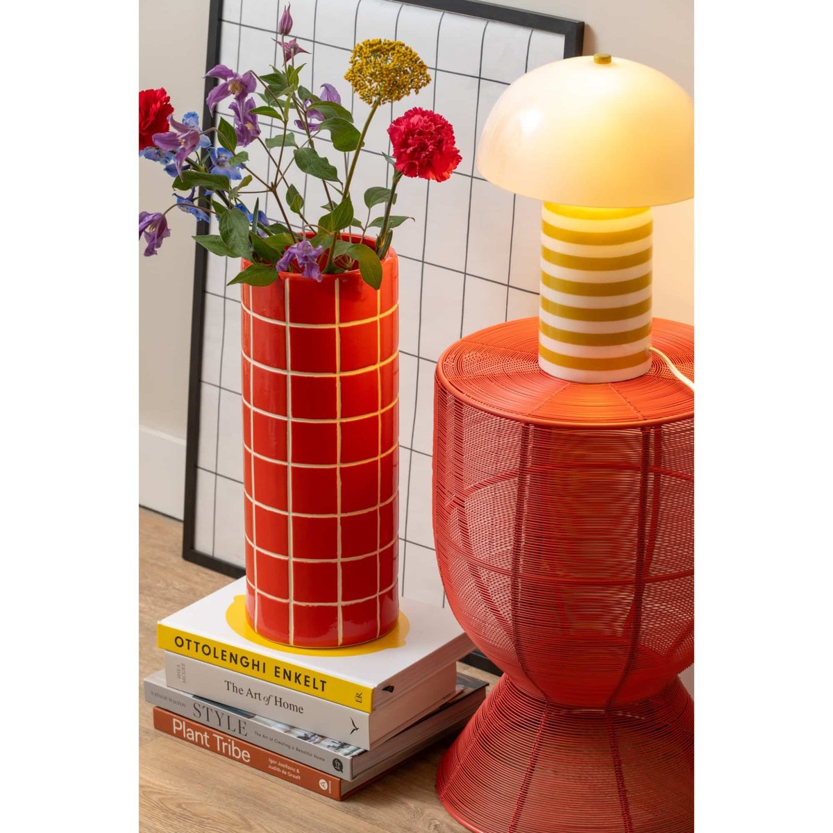 Vase Céramique RETRO TILES rouge vif, PRESENT TIME