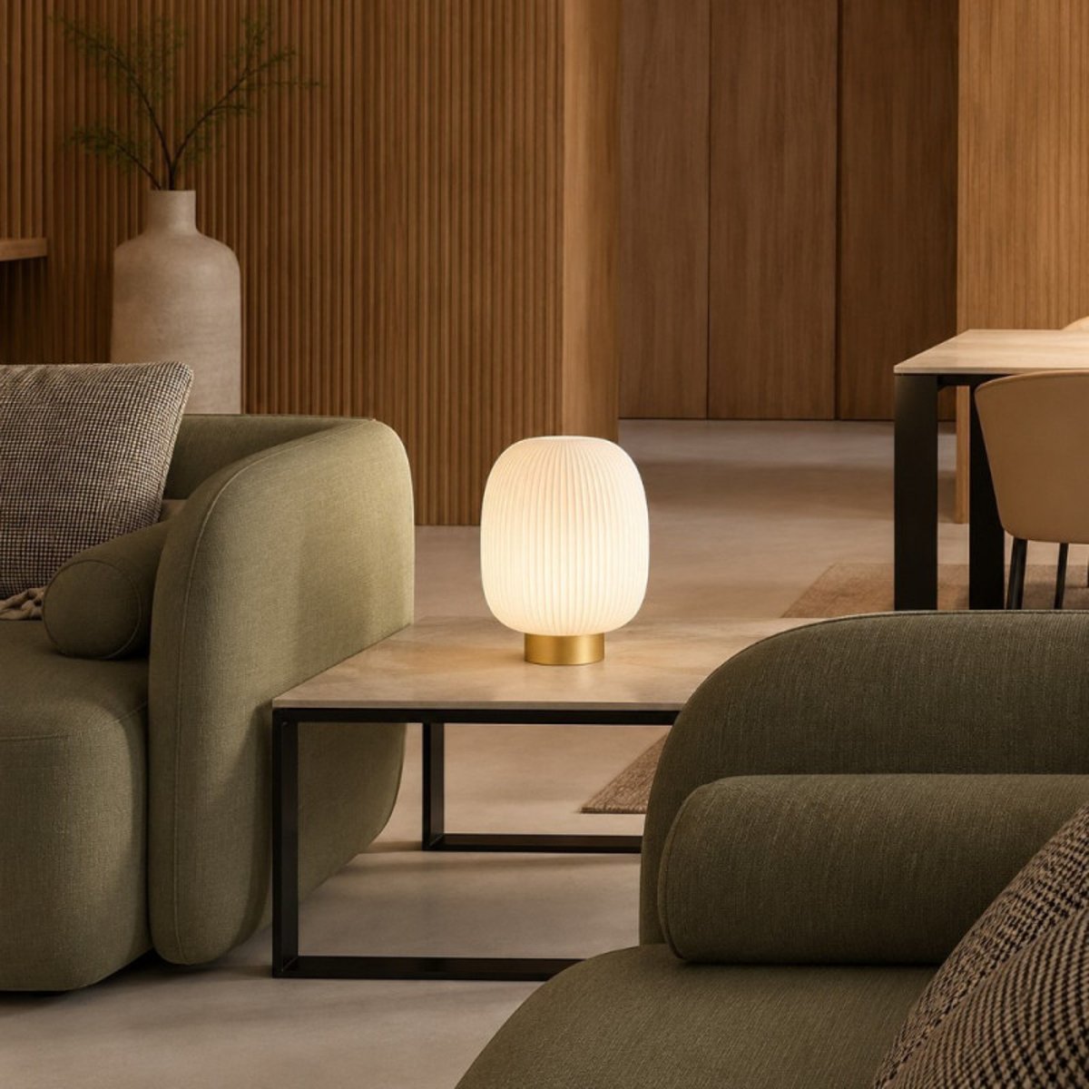 Lampe à poser laiton mat et verre cannelé Jap laiton, MILLUMINE