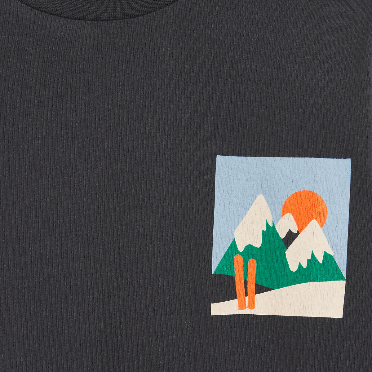 T-shirt manches longues, imprimé montagnes devant et au dos noir, LA REDOUTE COLLECTIONS