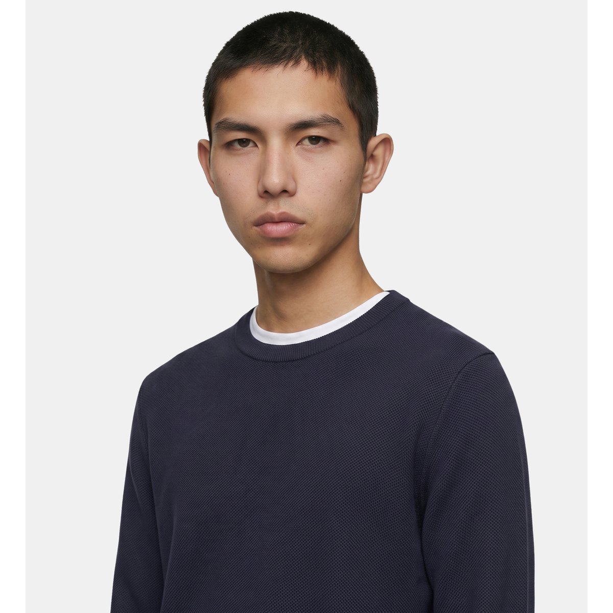 Pull droit uni tonron nid d'abeille coton bio bleu marine, GALERIES LAFAYETTE