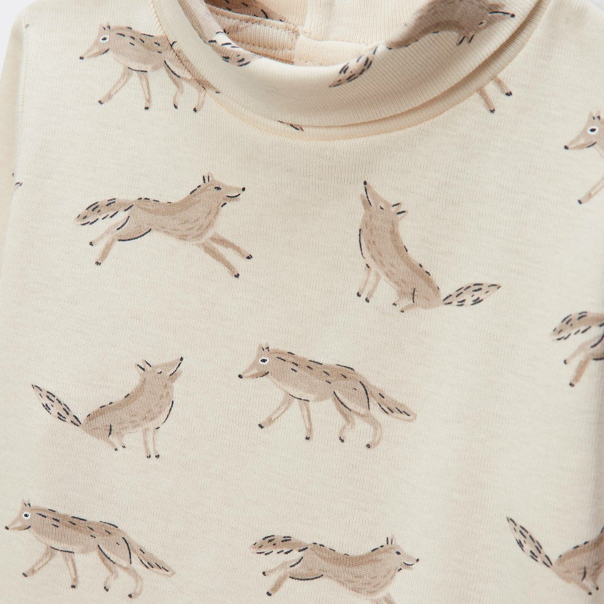 T-shirt manches longues col roulé imprimé en coton BIO GOTS naturel, BOUT'CHOU