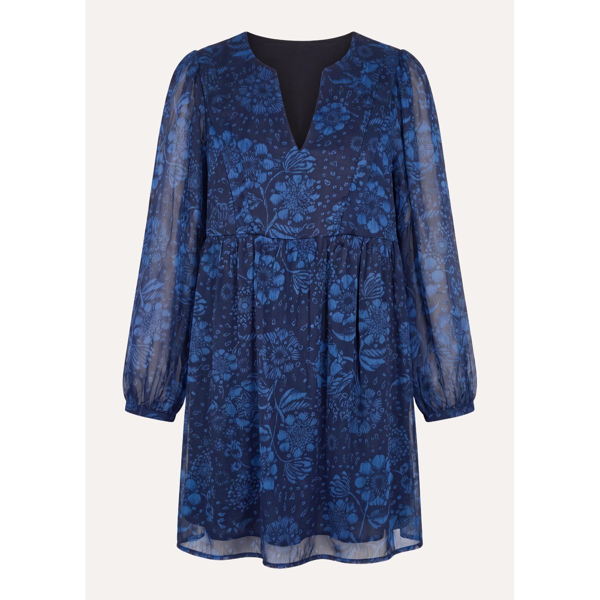 Robe courte à imprimé fleuri manches longues bleu, LA FEE MARABOUTEE