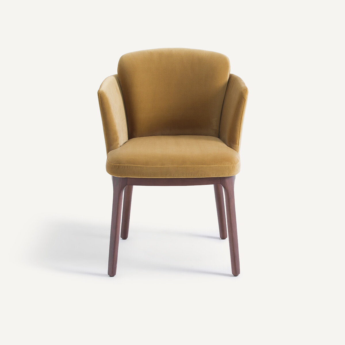 Fluwelen tafelfauteuil met walnoten poten Jabote mosterd, AM.PM