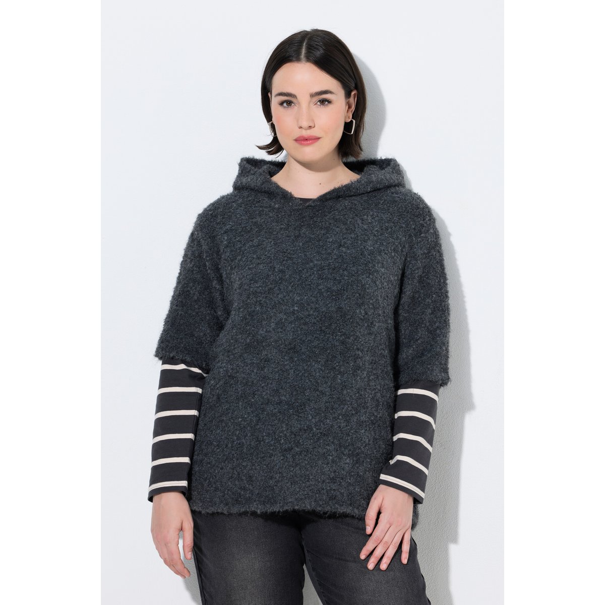 Sweat-shirt à capuche chiné anthracite, ULLA POPKEN