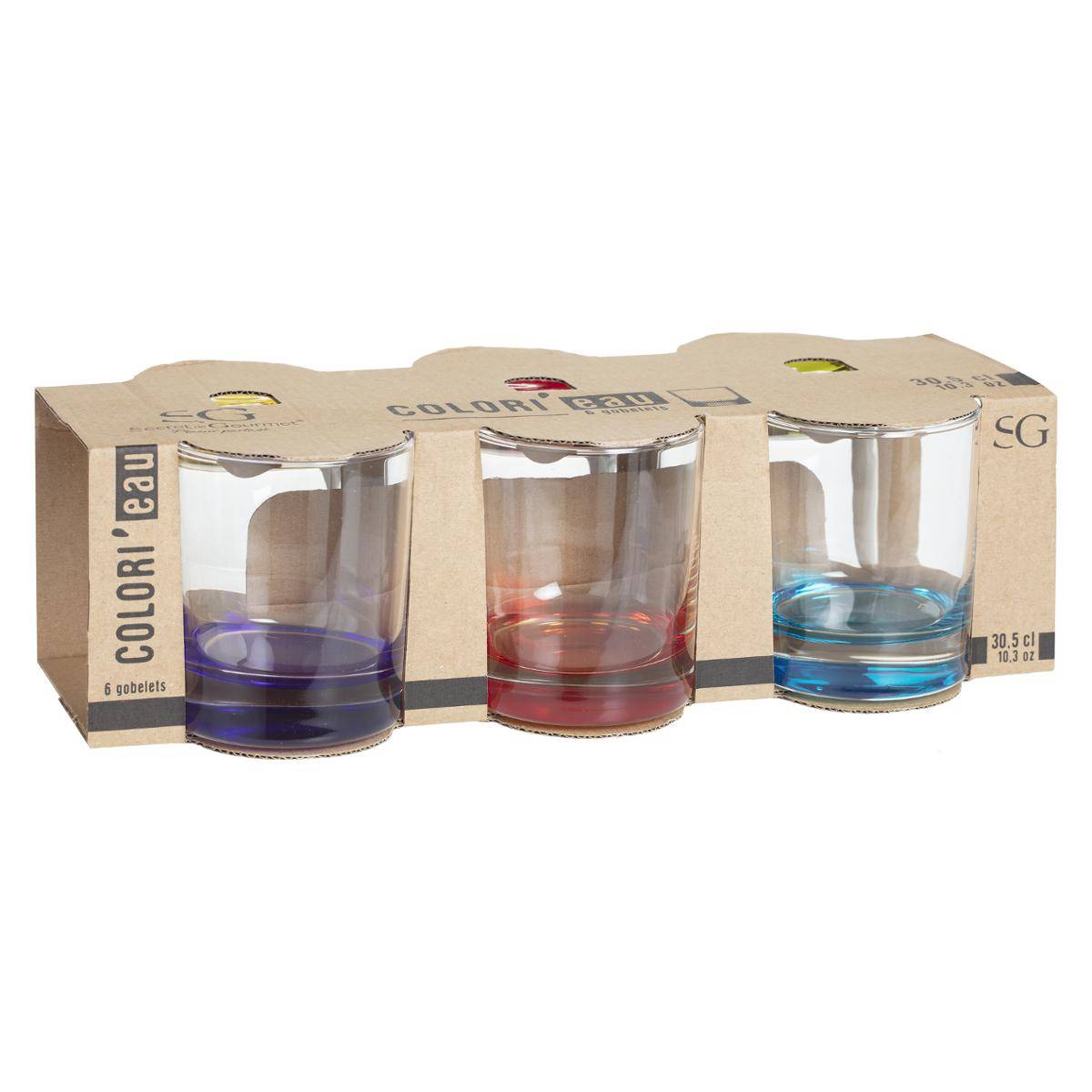 Lot de 6 verres bas en verre COLORI'EAU multicolore, SECRET DE GOURMET
