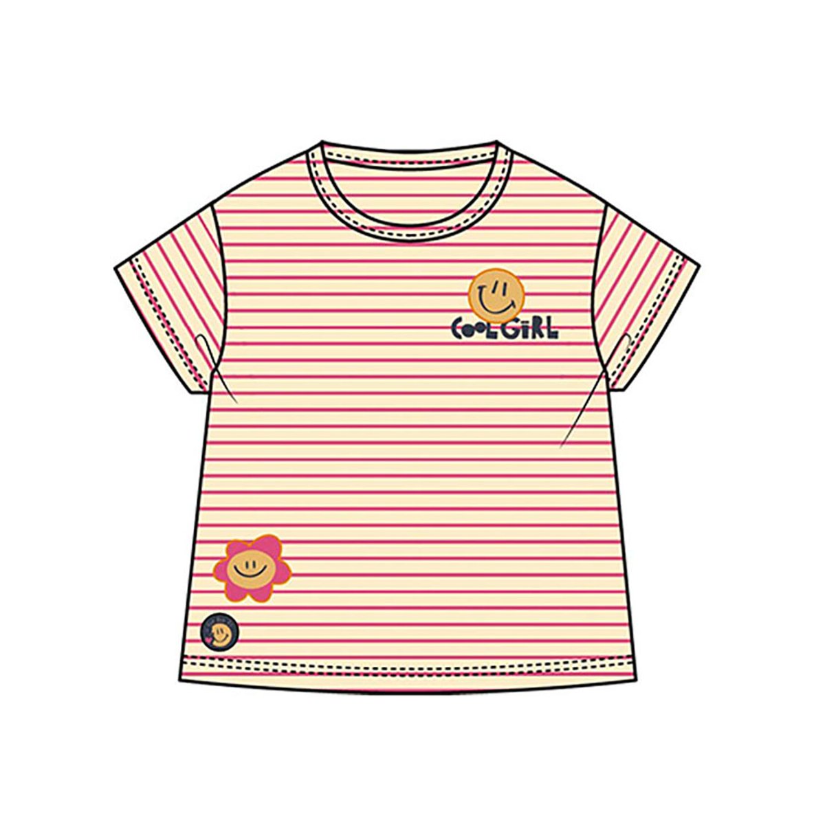 T-shirt en maille fille rayé avec patches multicolore, BOBOLI