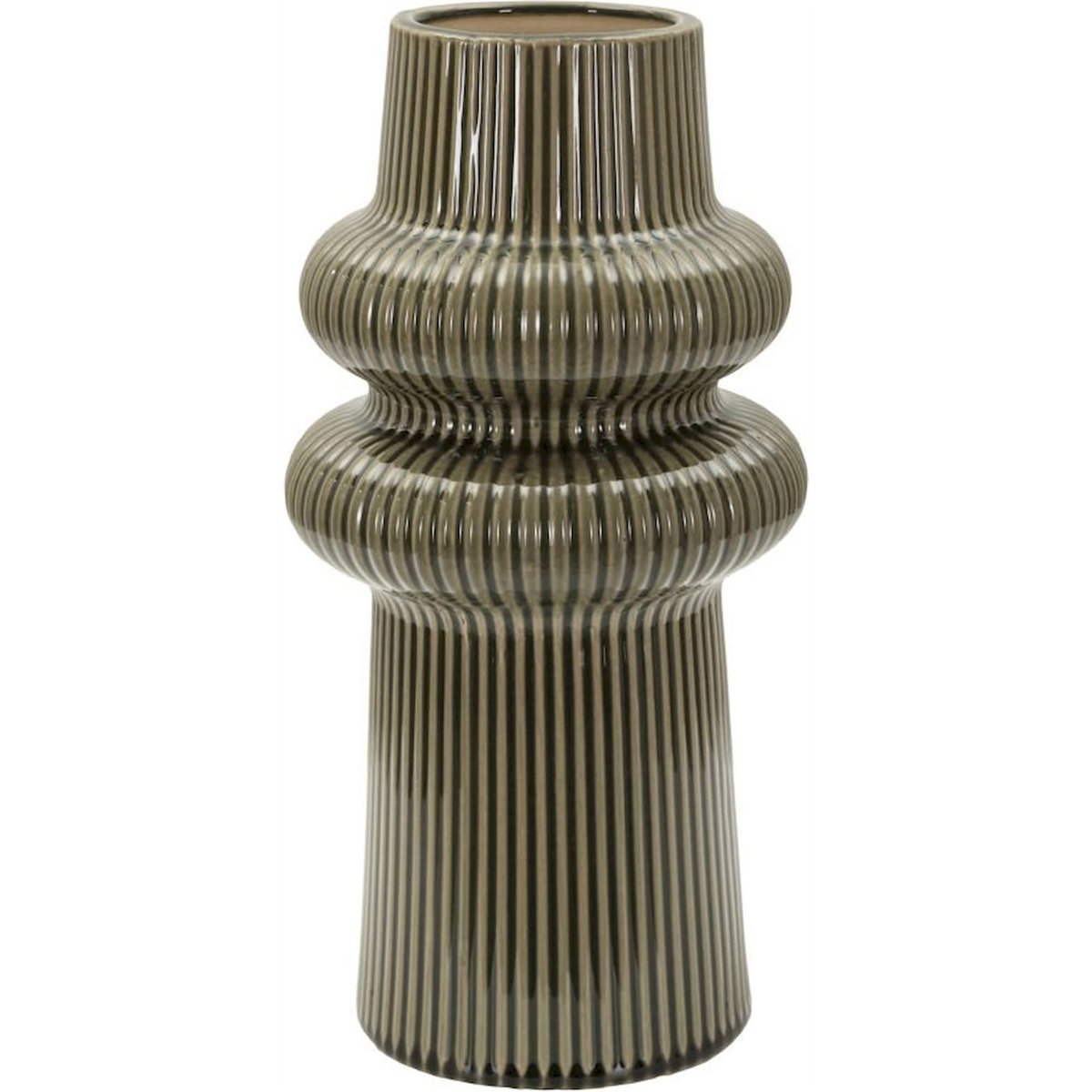 Vase céramique brillant à relief strié MODERN vert, RECOLLECTION