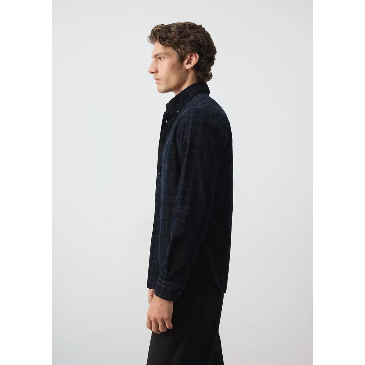 Chemise à carreaux regular fit en velours milleraies bleu marine foncé, MANGO MAN