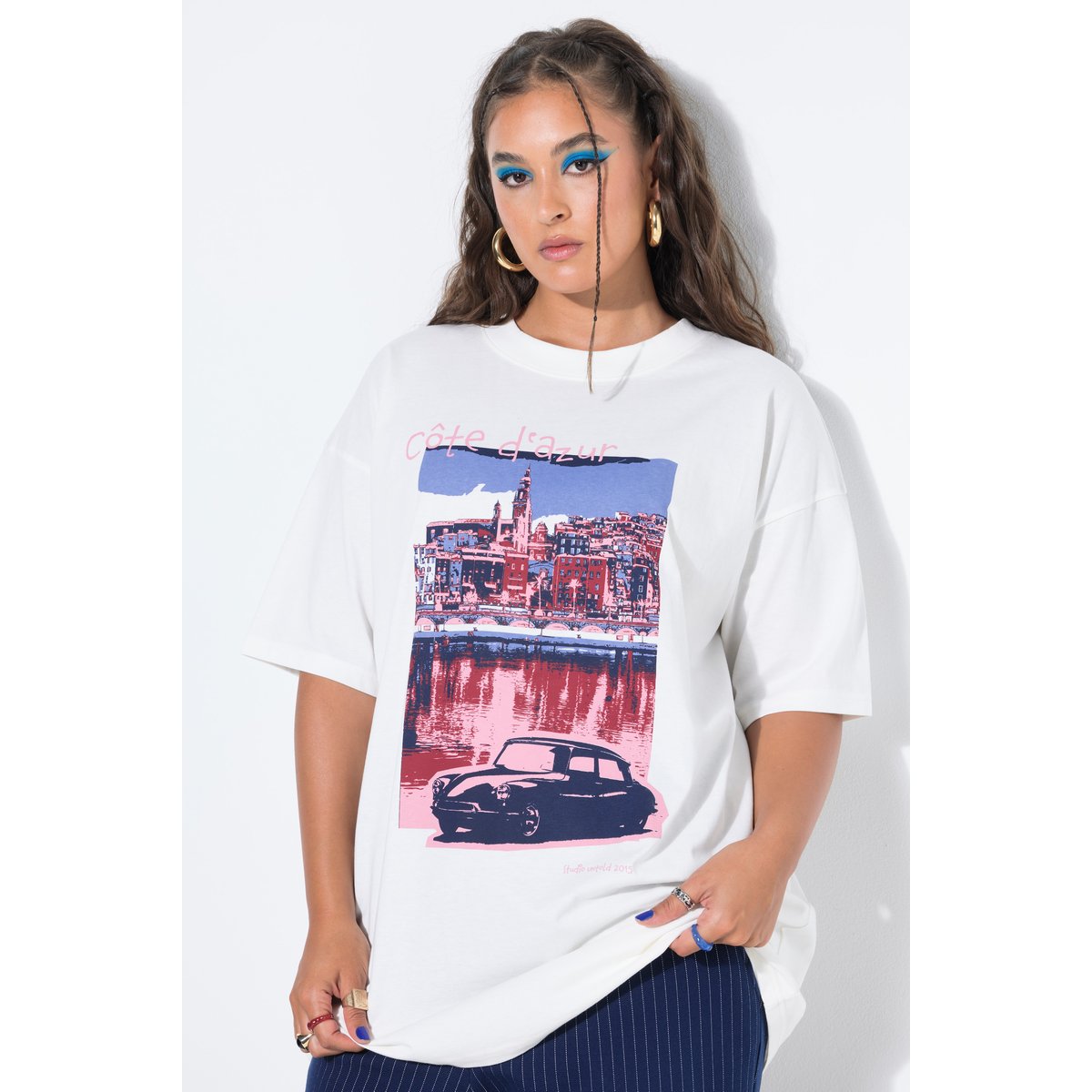 T-shirt oversize, imprimé Côte d'Azur blanc cassé, STUDIO UNTOLD