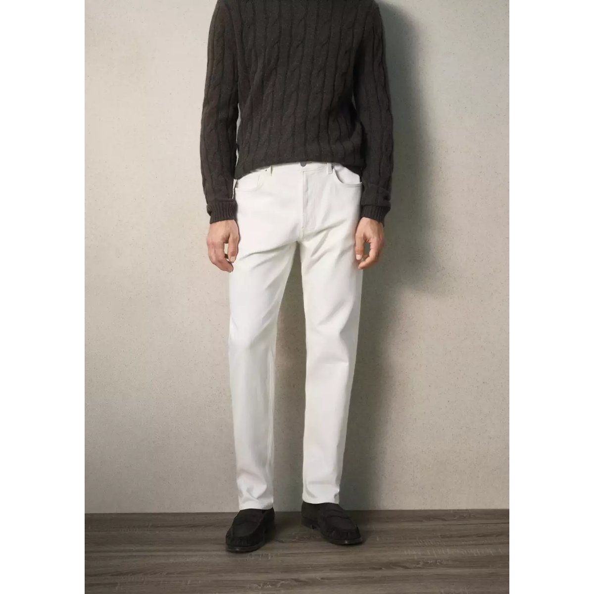 Jean en coton italien coupe regular blanc cassé, MANGO MAN