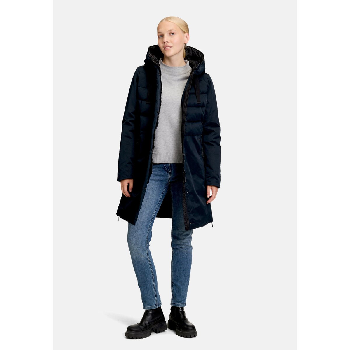 Veste d'hiver duvet synthétique bleu foncé, AMBER & JUNE