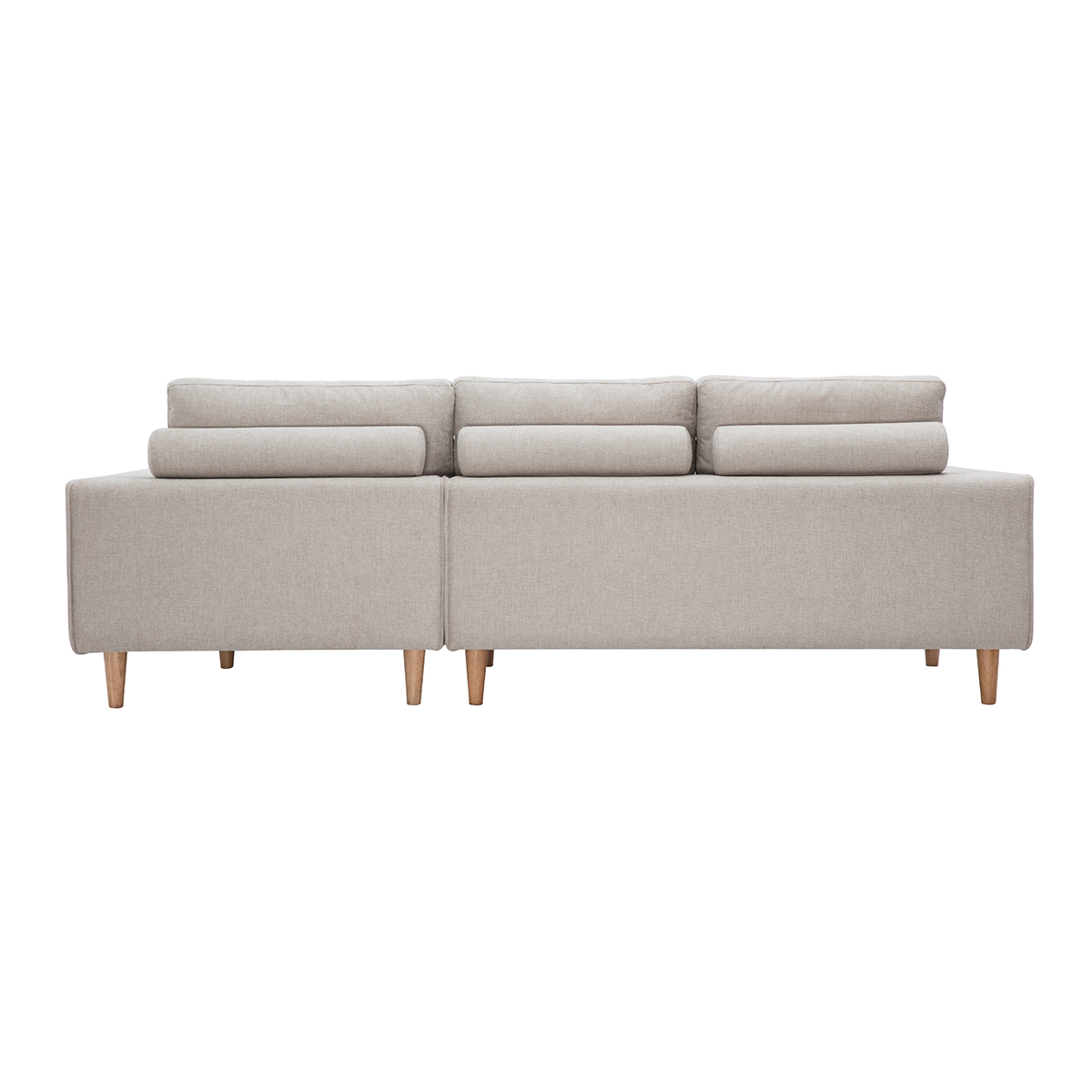 Canapé d'angle droit en tissu effet velours texturé beige et bois clair RAGNAR beige, MILIBOO