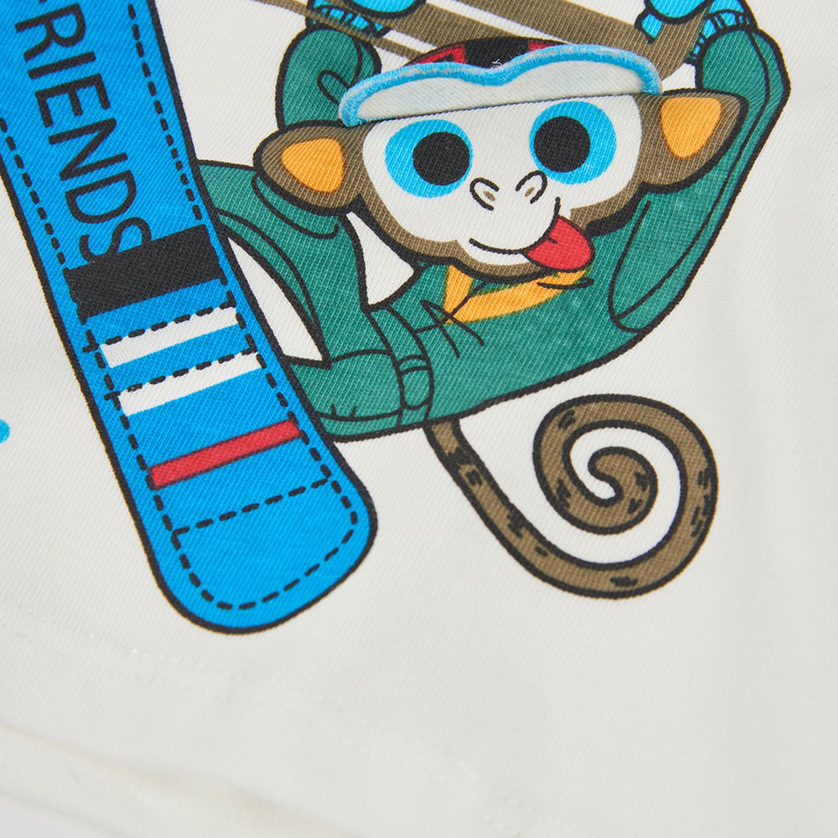 T-shirt en maille garçon imprimé singes snowboard blanc, BOBOLI