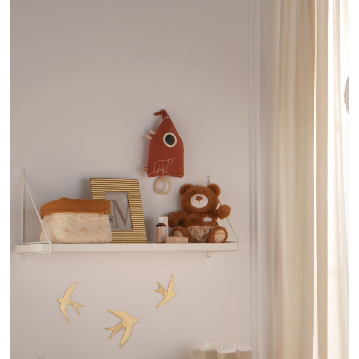 Peluche Mini Musical maison brodé orange, SAUTHON