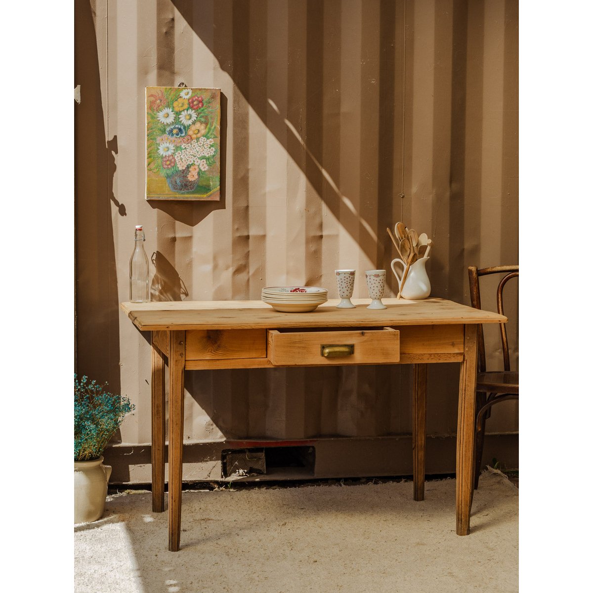 Table à manger de ferme en bois Romy N°1440 - Bon état bois clair, DEBONGOUT