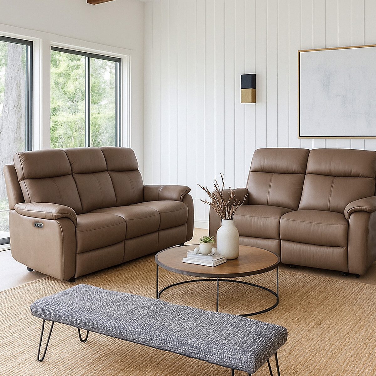Kingsmere Power Recliner 3 Seater Leather Sofa tan, ASPIRE