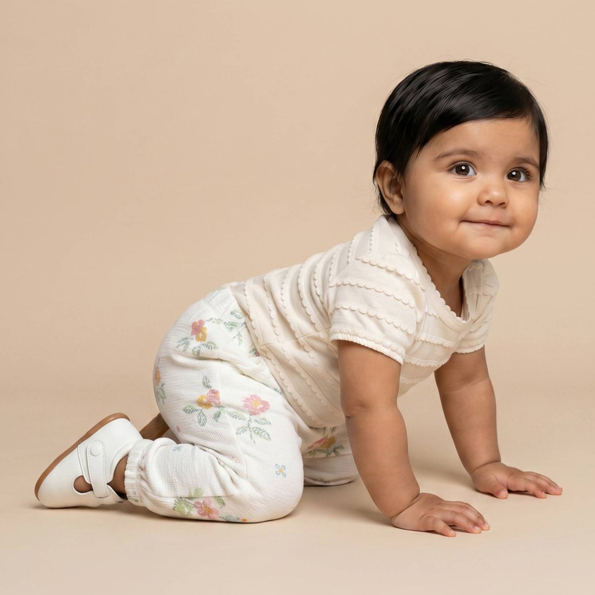 Pantalon imprimé en coton BIO GOTS ecru, BOUT'CHOU