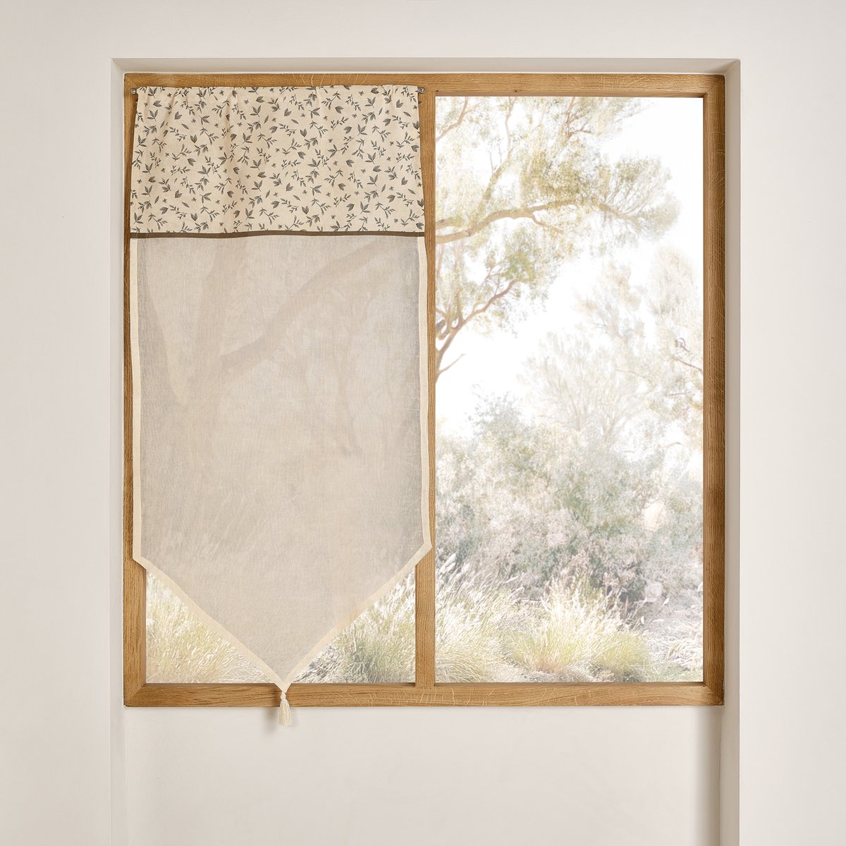 Vitrage coton à parement végétal et bas pointe - QABANE beige, HOME MAISON