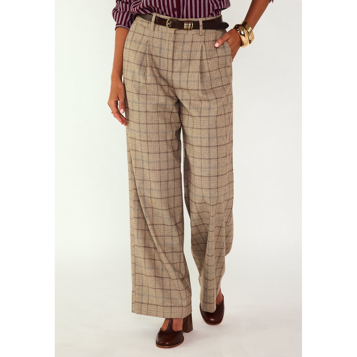Pantalon Large à carreaux FLAUBERT camel clair, Maison 123