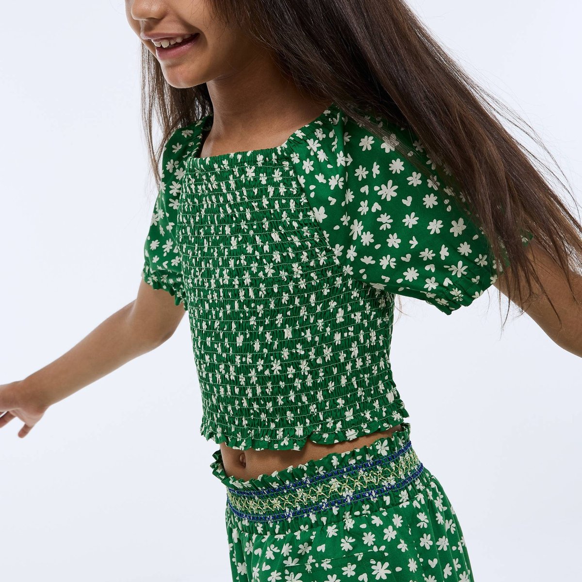 Blouse à smocks imprimé salade, MONOPRIX