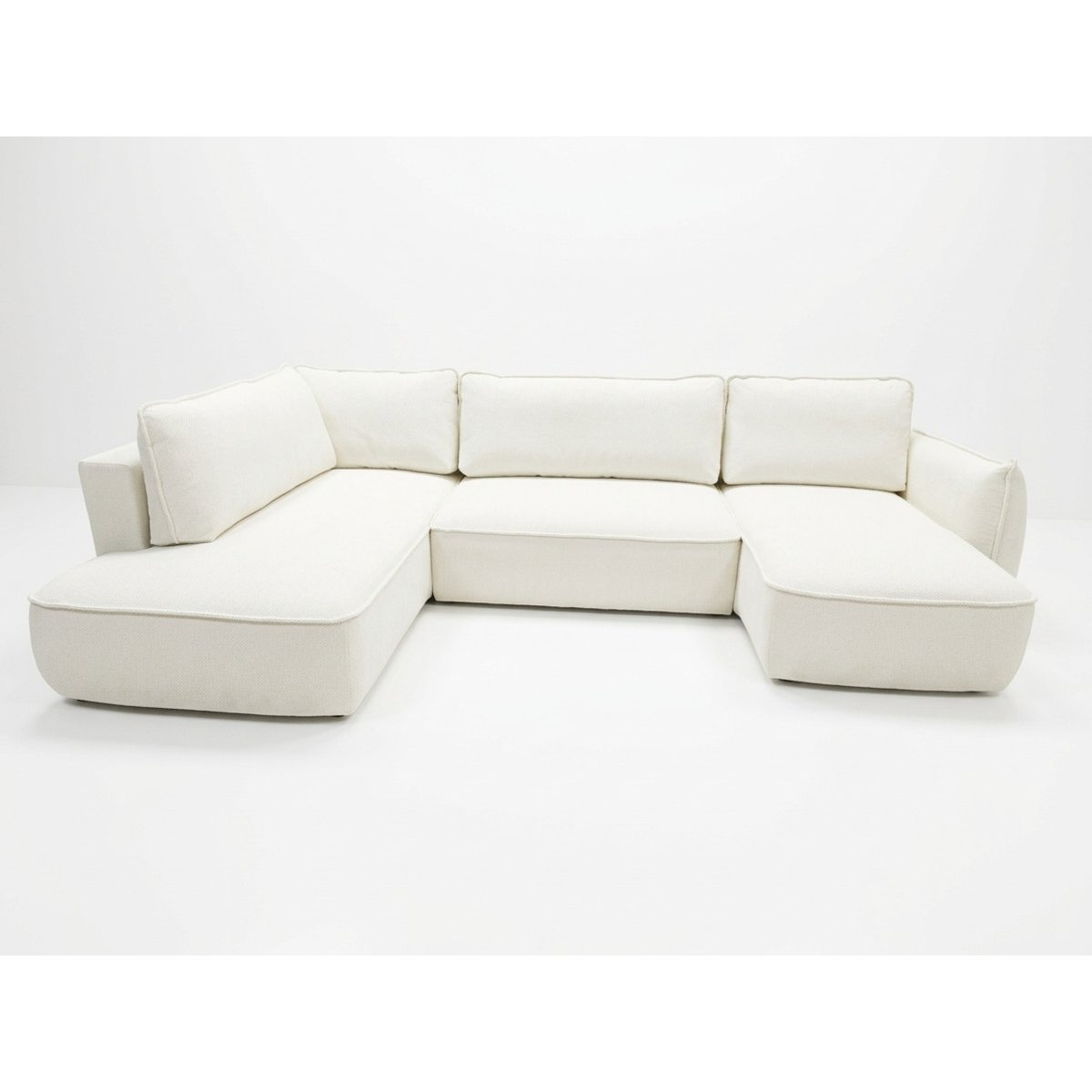 Canapé d'angle convertible 5 places en tissu chenille, ESMEE blanc, BOBOCHIC