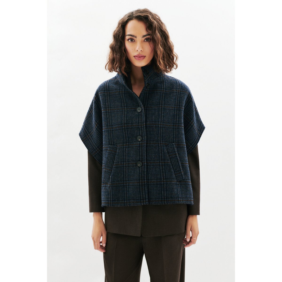 Poncho court en laine HOLAN bleu marine, CAROLL