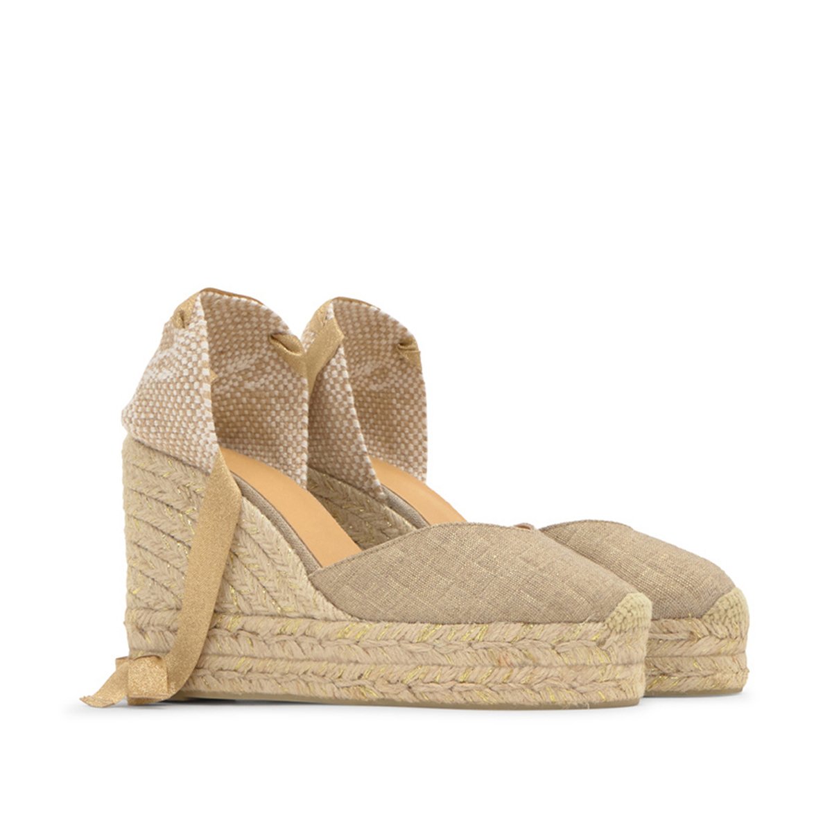 Espadrilles compensées en jute tressée à découpe en V CHIARA EXTRA PLATFORM taupe, CASTANER