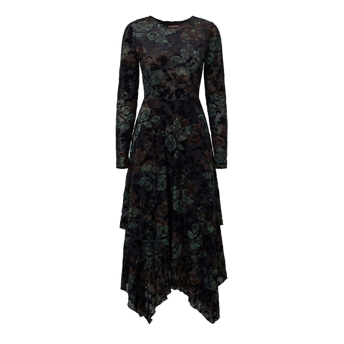 Robe à Ourlet Asymétrique Fleurs Dorées noir, JOE BROWNS