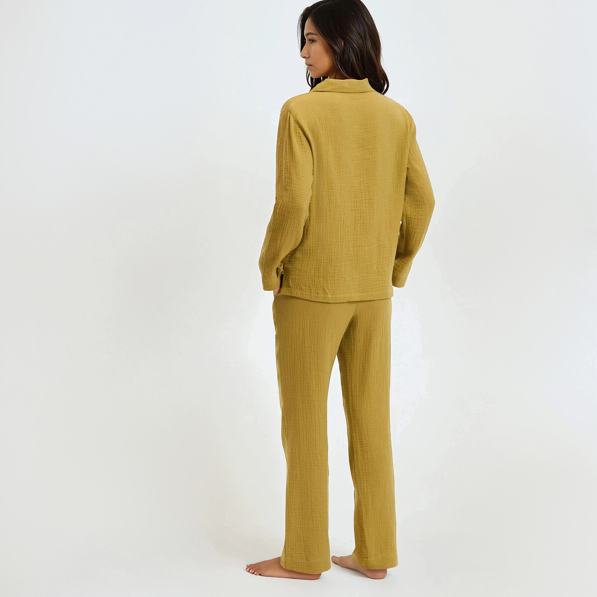 Pyjama en gaze de coton, Signature MARGOT vert olive, LA REDOUTE COLLECTIONS