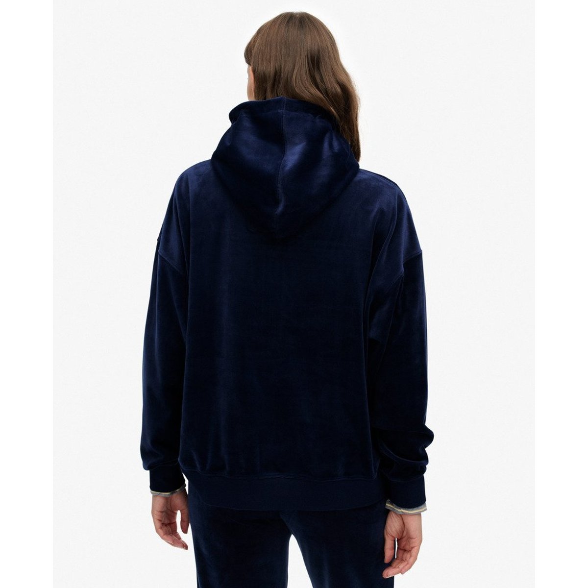 Sweat à capuche Country Club en velours bleu marine intense, SUPERDRY