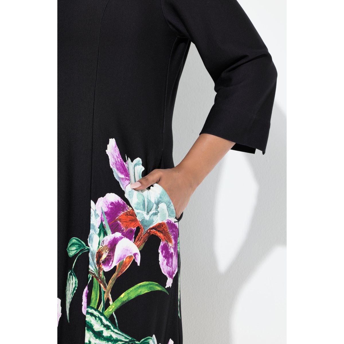 Robe midi point de Rome, coupe évasée noir, ULLA POPKEN