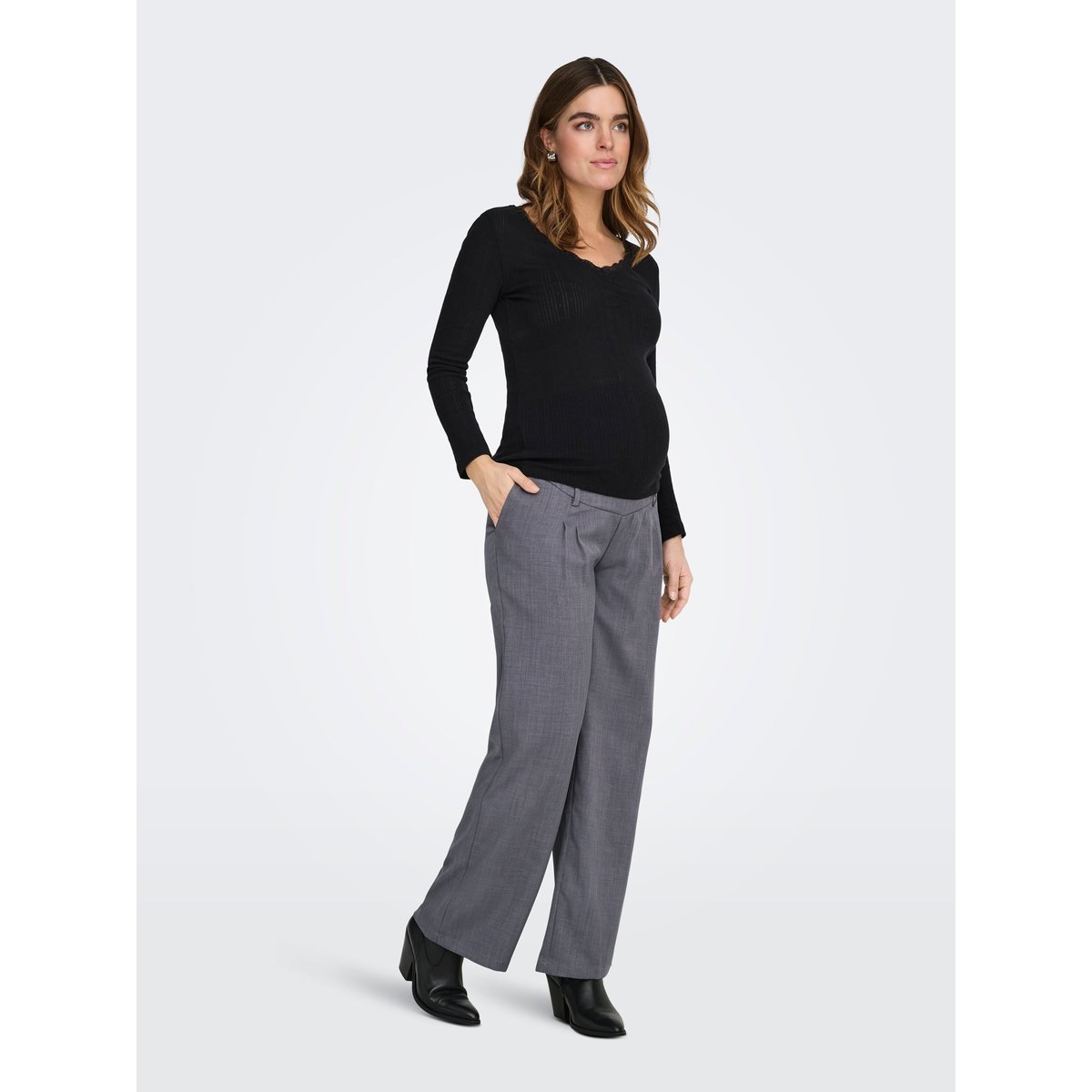 Pantalon À Jambe Large dark grey melange 1, ONLY
