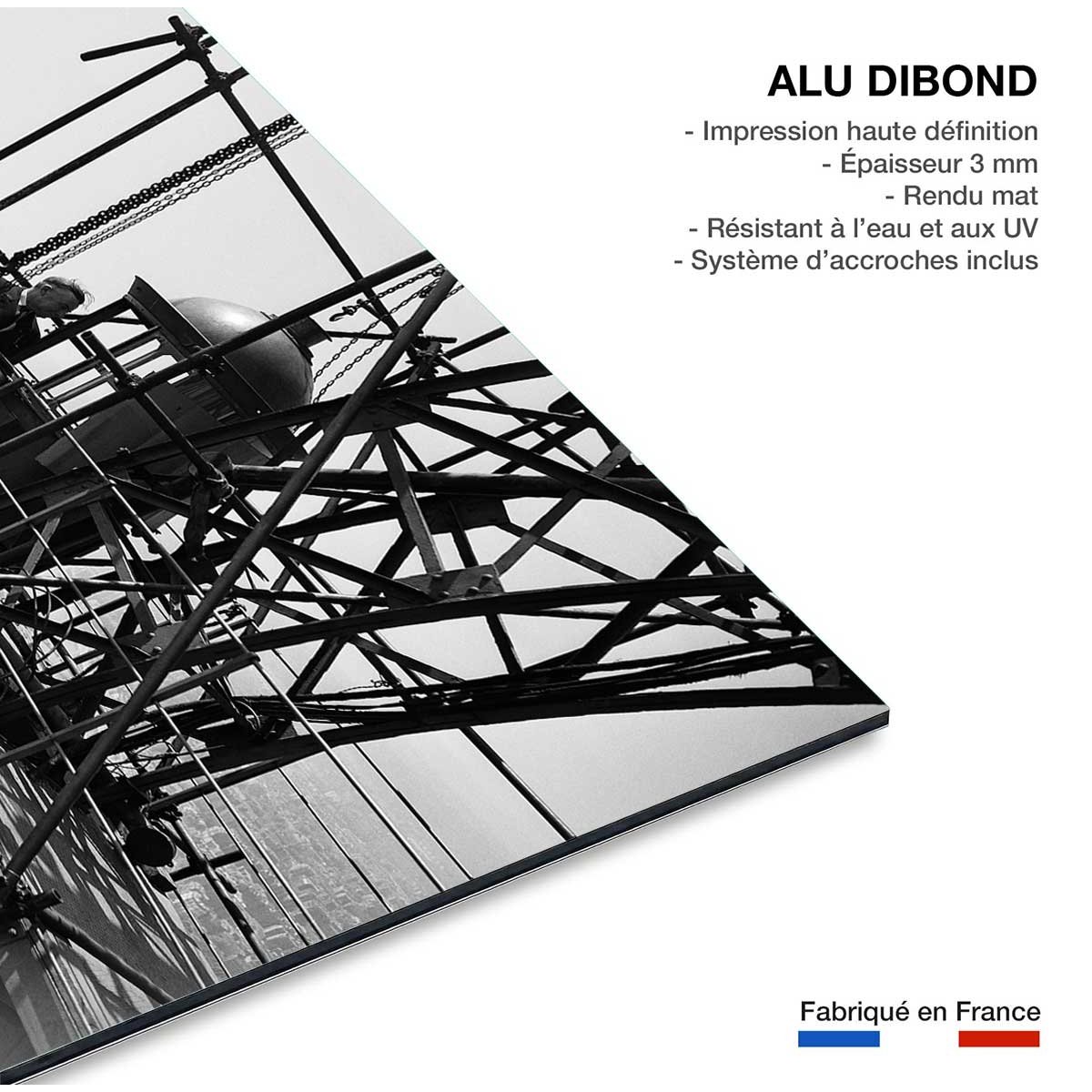 Tableau noir et blanc Antenne sur La Tour Eiffel,1950 tableau alu dibond, HEXOA