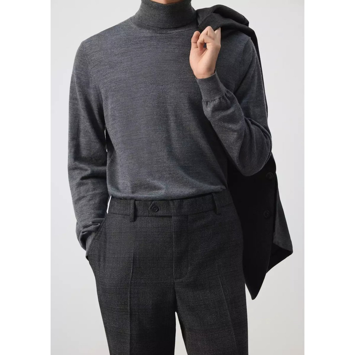 Pantalon laine mélangée à carreaux gris chiné foncé, MANGO MAN