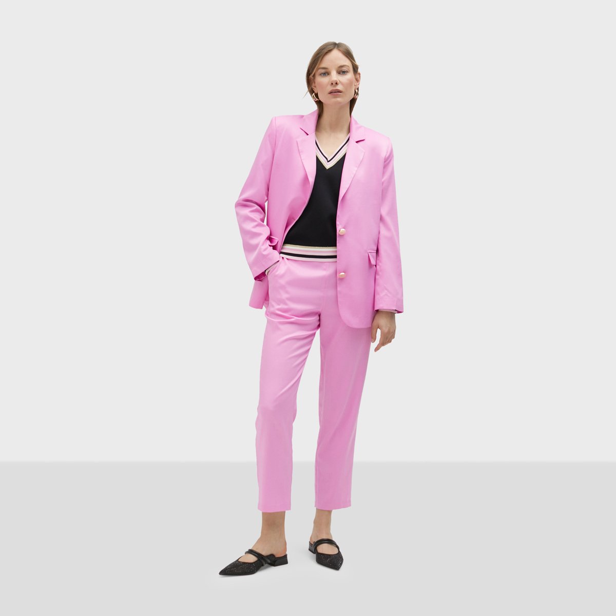 Pantalon droit longueur cheville à taille élastiquée rose, LOLA CASADEMUNT