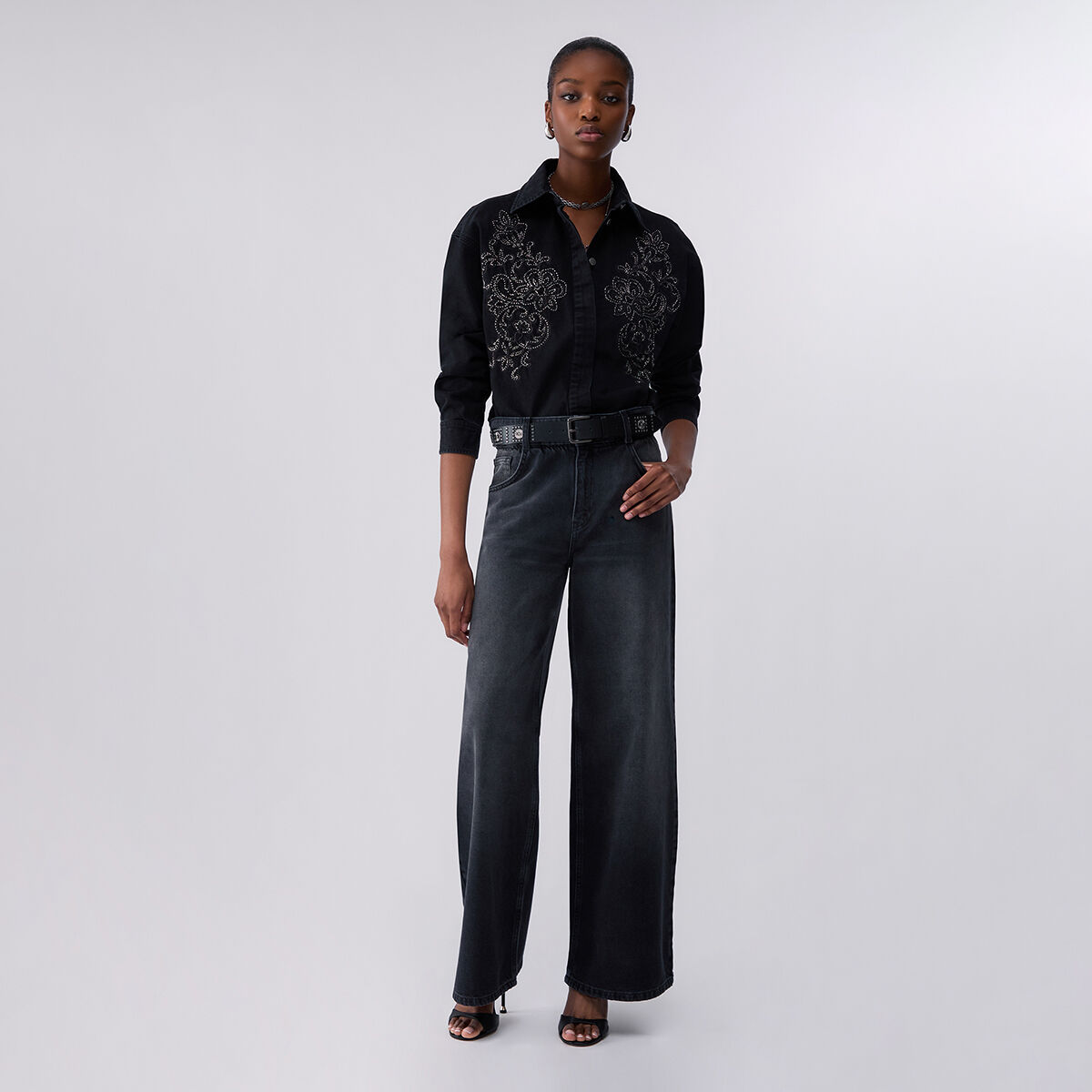 Jean évasé avec ceinture denim noir, LIU JO