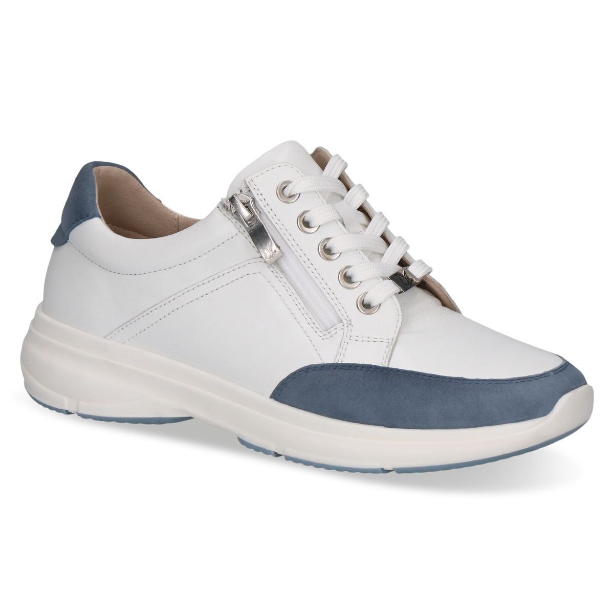 Basket en cuir blanc / bleu clair, CAPRICE