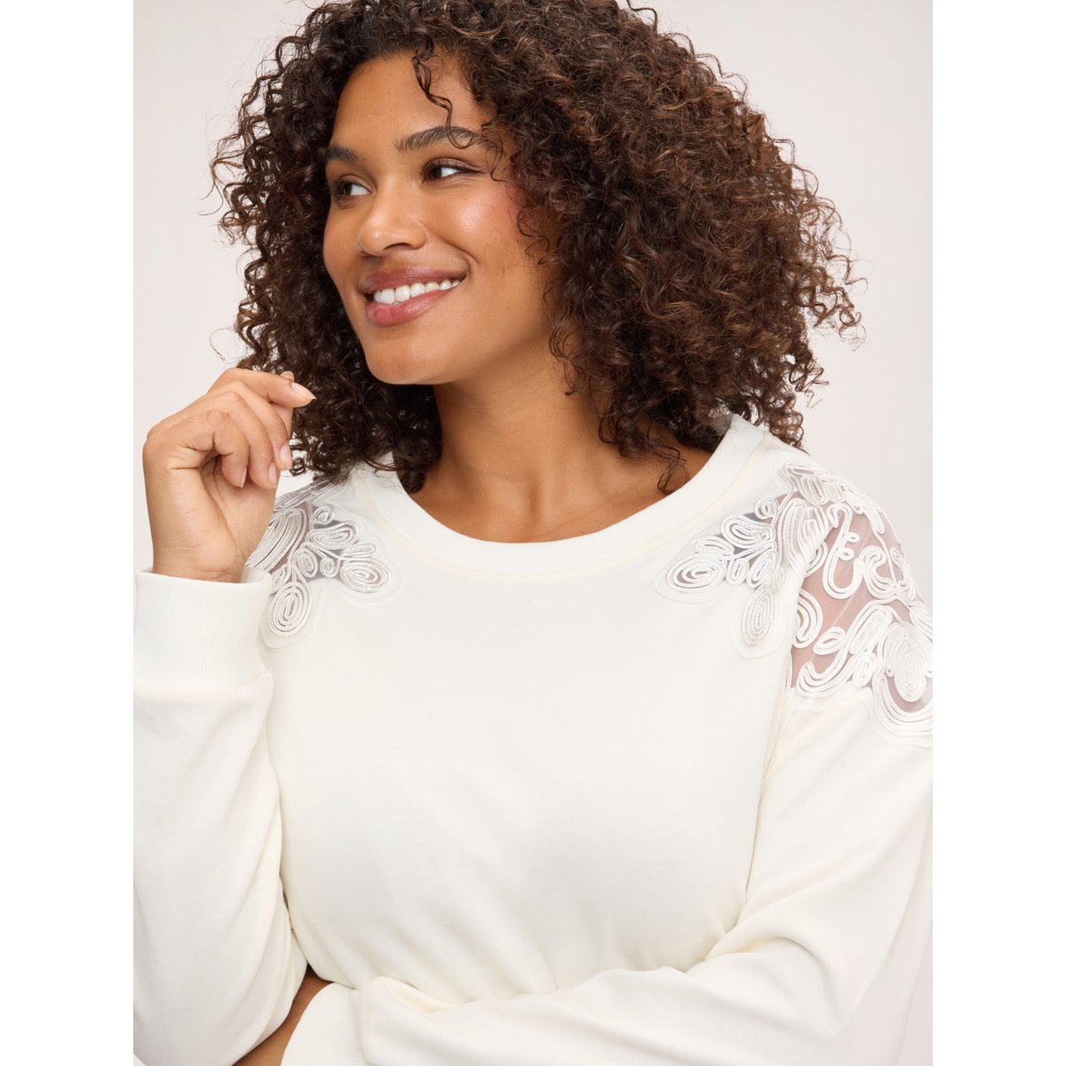 Sweat-shirt avec broderies florales blanc, FIORELLA RUBINO