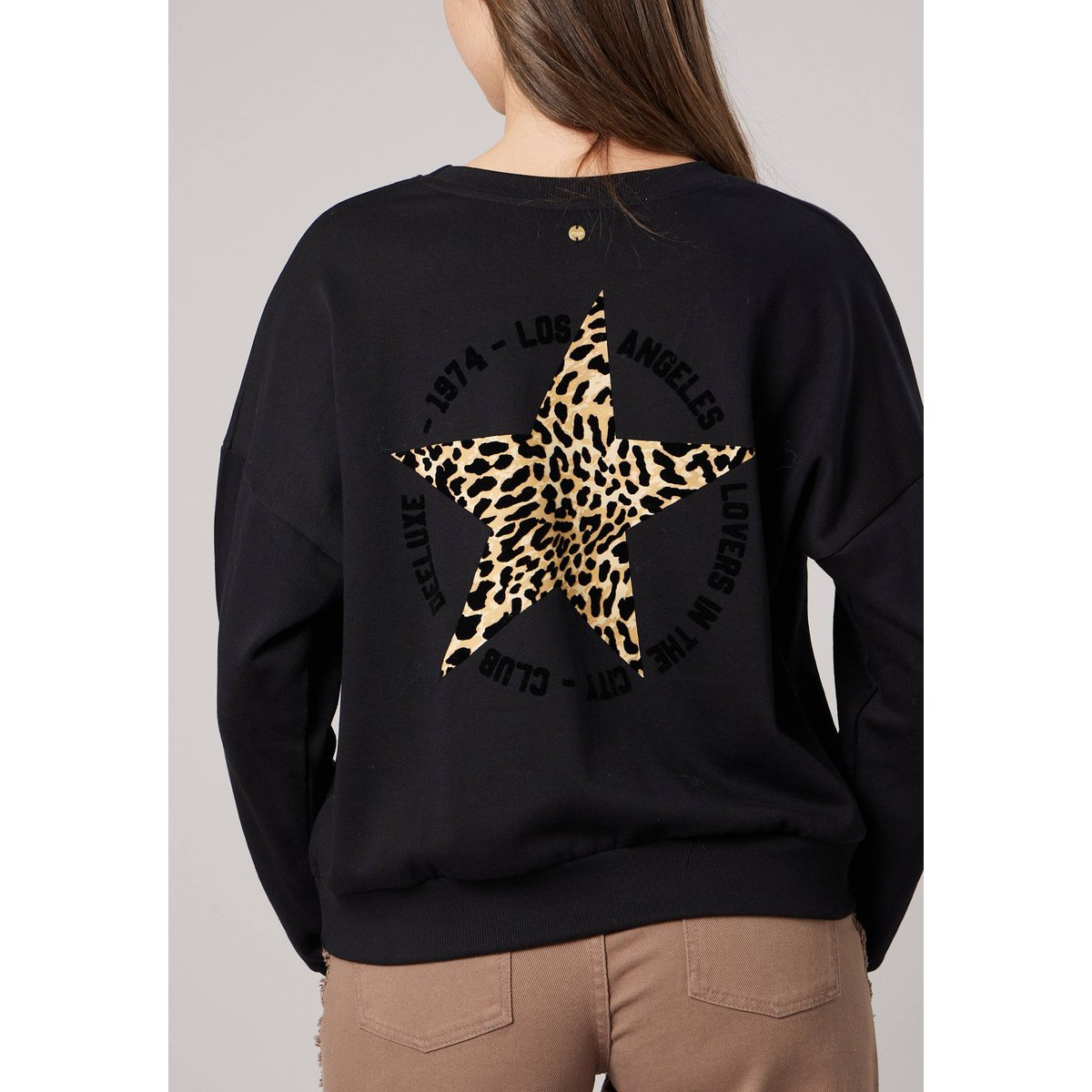 Sweat femme imprimé étoile léopard LEOSTAR black, DEELUXE