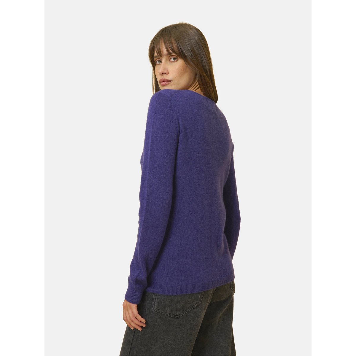 Cardigan Col Rond Purple Katharine violet foncé, JUST CASHMERE
