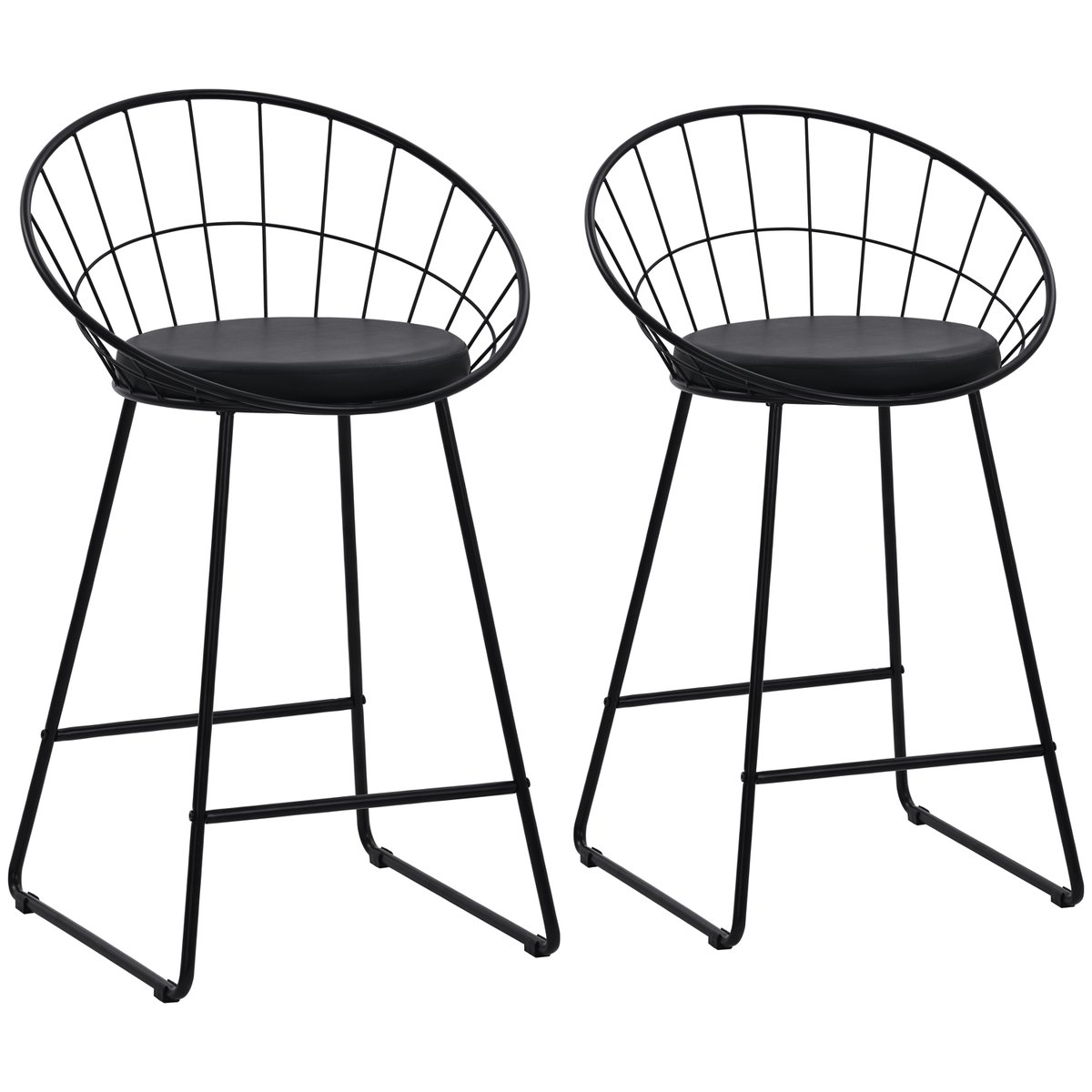 Lot de 2 tabourets métal noir coussin noir, ALEX noir, HAPPY GARDEN