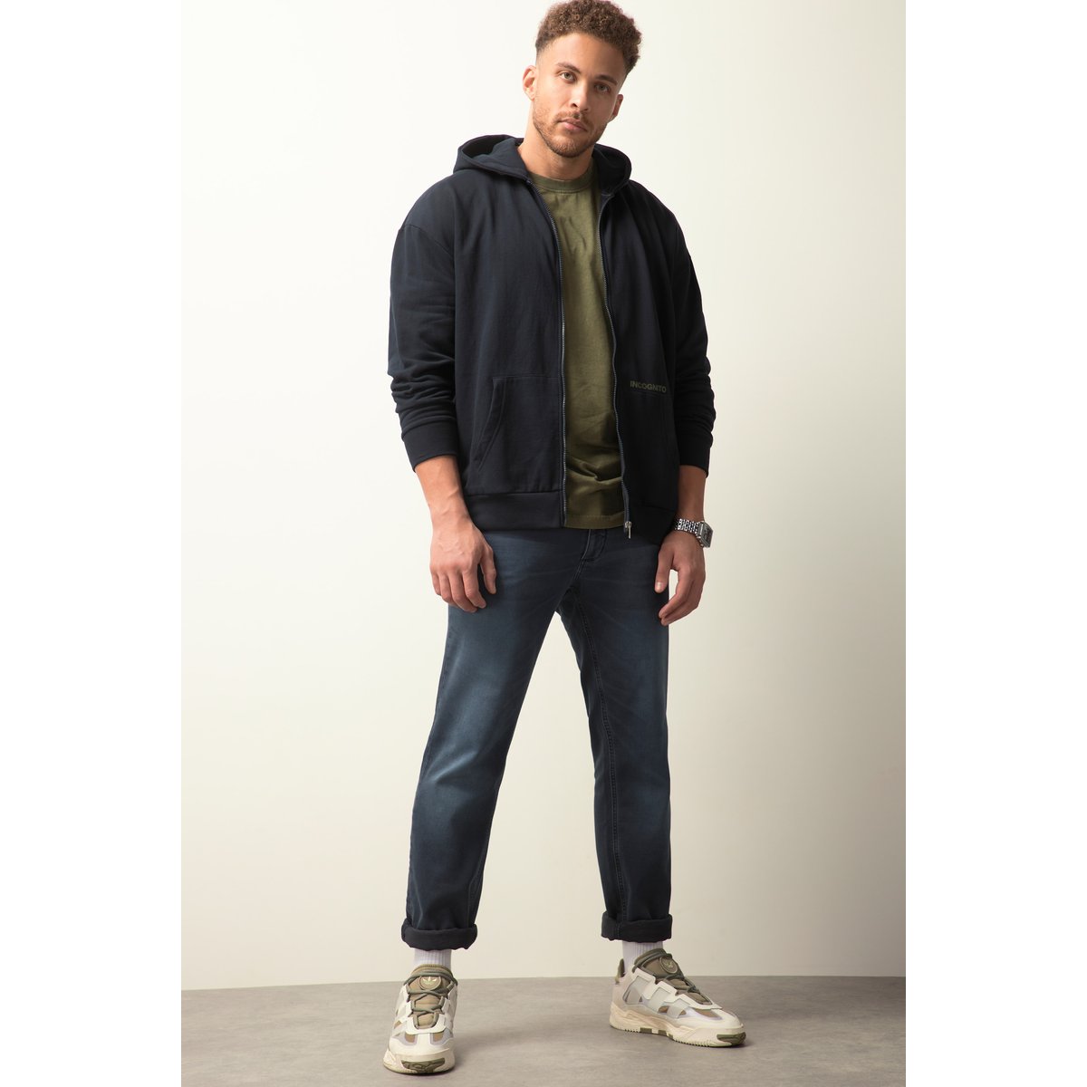 Veste à capuche, polaire, imprimés bleu marine, STHUGE
