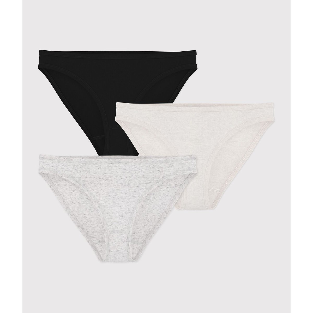 Confezione da 3 culotte in cotone nero + grigio + bianco, PETIT BATEAU