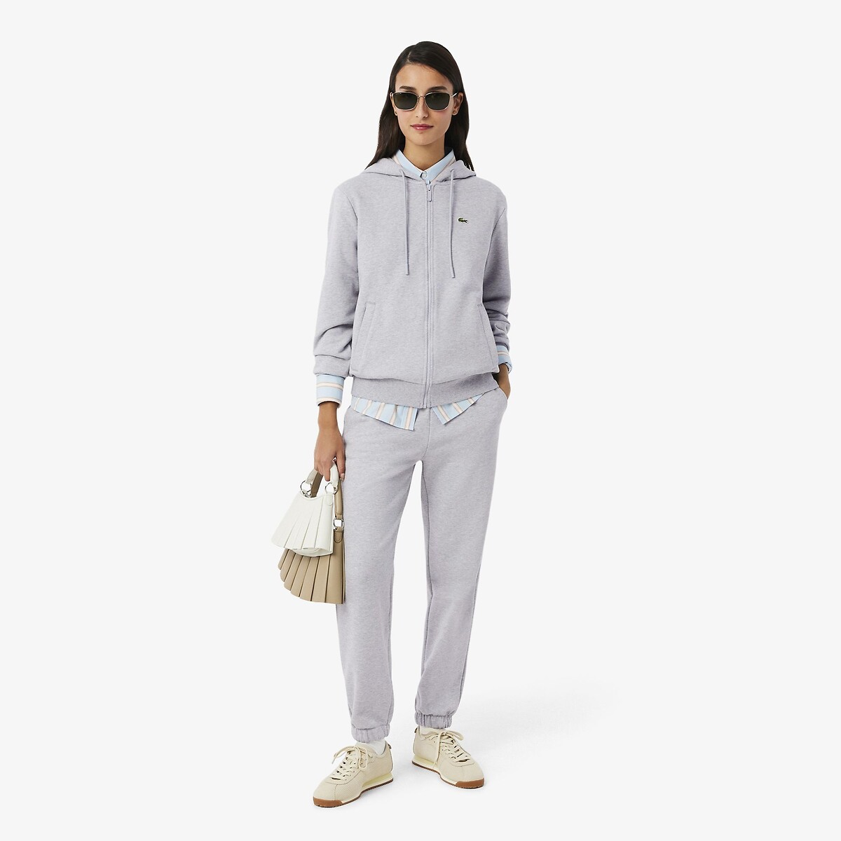 Sweat zippé à capuche gris chiné, LACOSTE